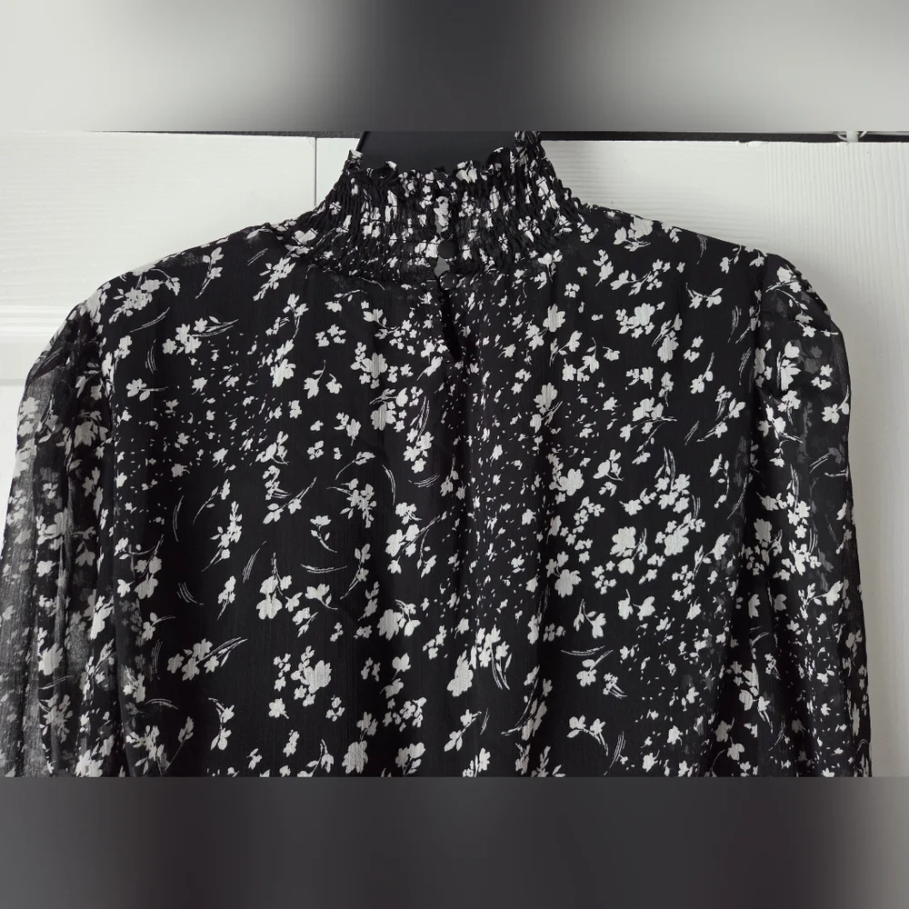 Aqua Black and White Floral Long Sleeve Dress size L - Picture 9 of 13